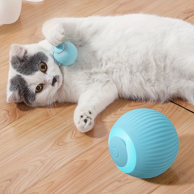 1 Intelligent Cat Toy - Self-Entertaining Rolling Ball with Automatic Teasing Function, USB Rechargeable Lithium-Polymer Battery, Silicone Material, Striped Pattern, Safe 36V Operating Voltage