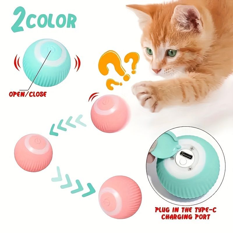 1 Intelligent Cat Toy - Self-Entertaining Rolling Ball with Automatic Teasing Function, USB Rechargeable Lithium-Polymer Battery, Silicone Material, Striped Pattern, Safe 36V Operating Voltage