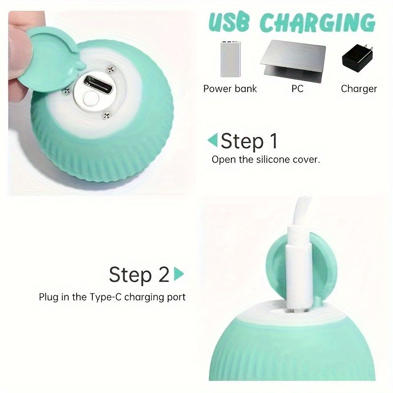 1 Intelligent Cat Toy - Self-Entertaining Rolling Ball with Automatic Teasing Function, USB Rechargeable Lithium-Polymer Battery, Silicone Material, Striped Pattern, Safe 36V Operating Voltage