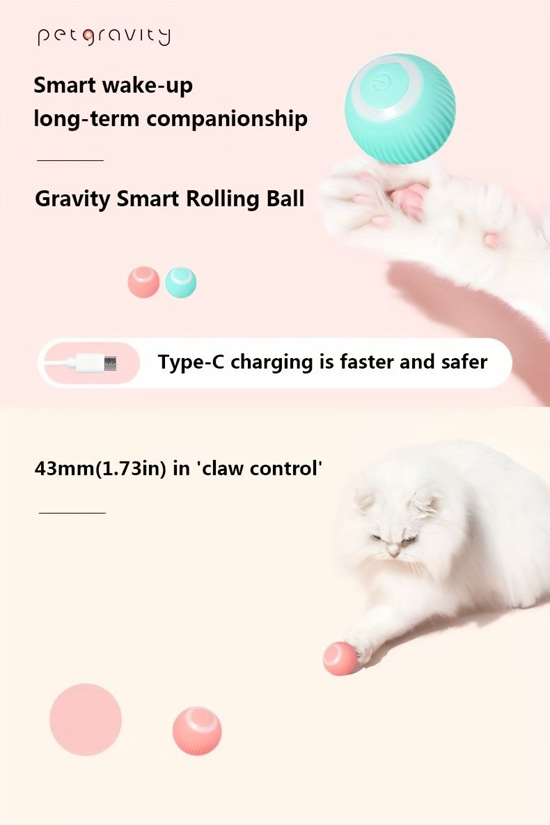 1 Intelligent Cat Toy - Self-Entertaining Rolling Ball with Automatic Teasing Function, USB Rechargeable Lithium-Polymer Battery, Silicone Material, Striped Pattern, Safe 36V Operating Voltage