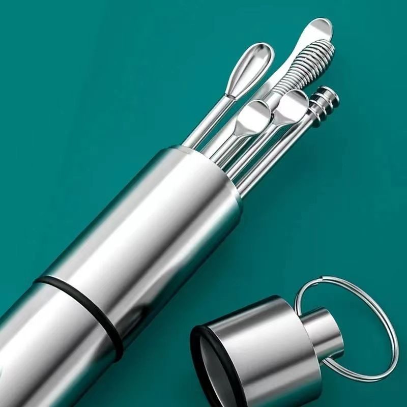 6Pcs Stainless Steel Ear Wax Removal Kit - Safe & Gentle Spiral Ear Picks with Spoon Cleaners - Premium Durable Ear Cleaning Solution for Total Hygiene
