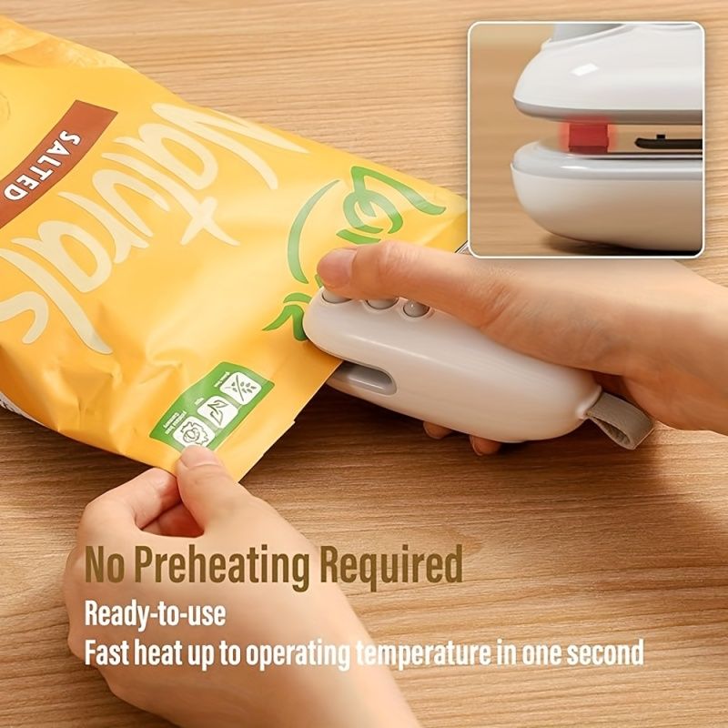 Rechargeable Mini Bag Sealer Machine - Portable Heat Sealer with Cutter and Magnetic Function - Keep Food Fresh and Snacks Crispy for Longer with Lithium Battery Power