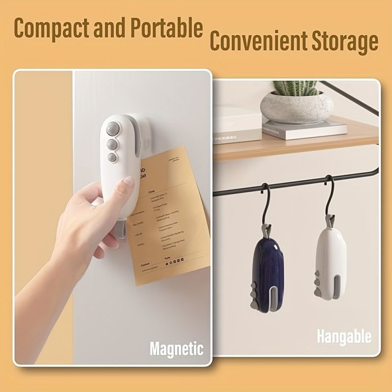Rechargeable Mini Bag Sealer Machine - Portable Heat Sealer with Cutter and Magnetic Function - Keep Food Fresh and Snacks Crispy for Longer with Lithium Battery Power