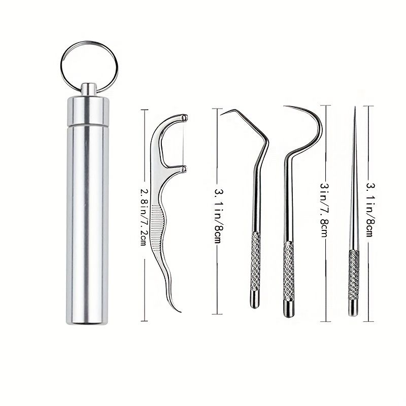 4Pcs Premium Stainless Steel Reusable Toothpicks Set - Portable Pocket Tooth Cleaning Kit for Outdoor Picnic Camping Traveling with Durable Holder and Unscented Design