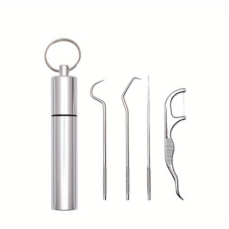 4Pcs Premium Stainless Steel Reusable Toothpicks Set - Portable Pocket Tooth Cleaning Kit for Outdoor Picnic Camping Traveling with Durable Holder and Unscented Design