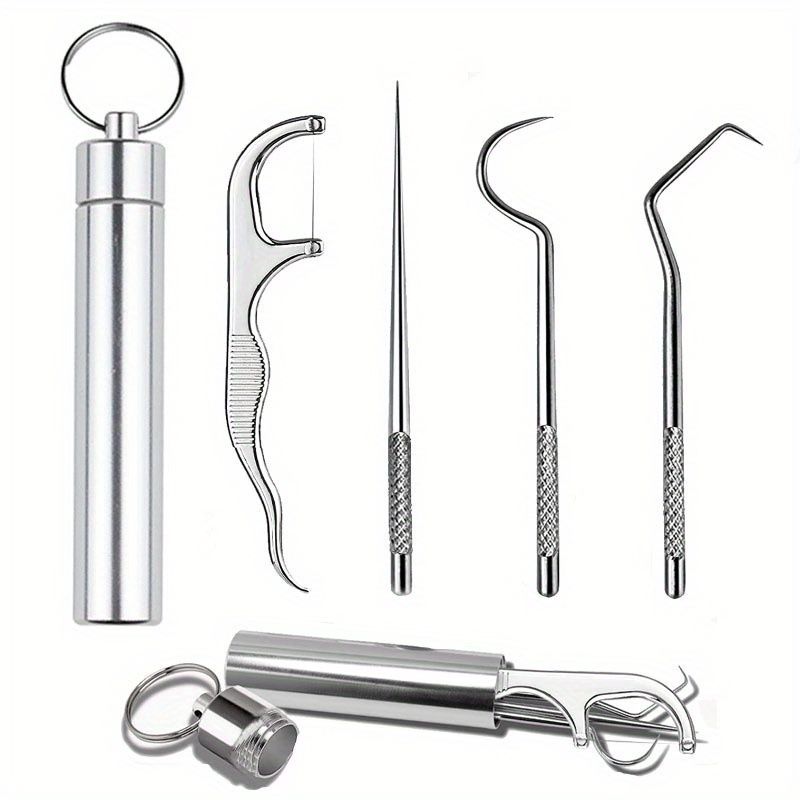 4Pcs Premium Stainless Steel Reusable Toothpicks Set - Portable Pocket Tooth Cleaning Kit for Outdoor Picnic Camping Traveling with Durable Holder and Unscented Design