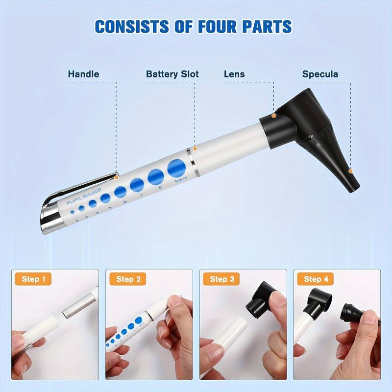 1pc Portable Mini Diagnostic Otoscope Kit - High-Resolution LED Ear Light, Compact Ear Ophthalmoscope Pen with Light, Ear Magnifier and Cleaner Set, Rechargeable Battery Powered, ≤36V Operating Voltag