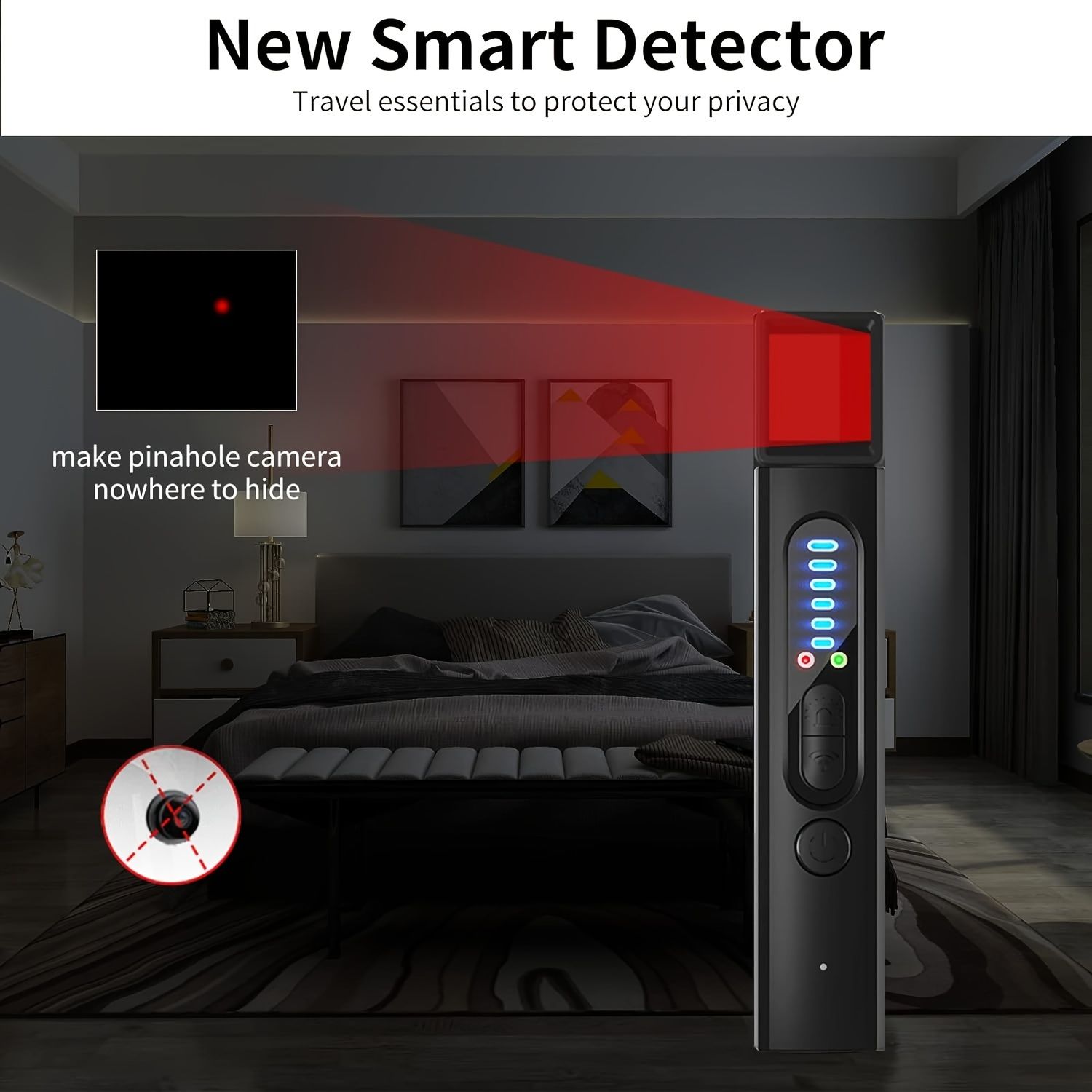 4 Professional Modes Hidden Camera Detectors, 6 Levels Sensitivity Anti-Spy Camera Bug Detector Car GPS Tracker Detector RF Wireless Signal Scanner Listening Detector for Car Indoor Home Hotel Travel