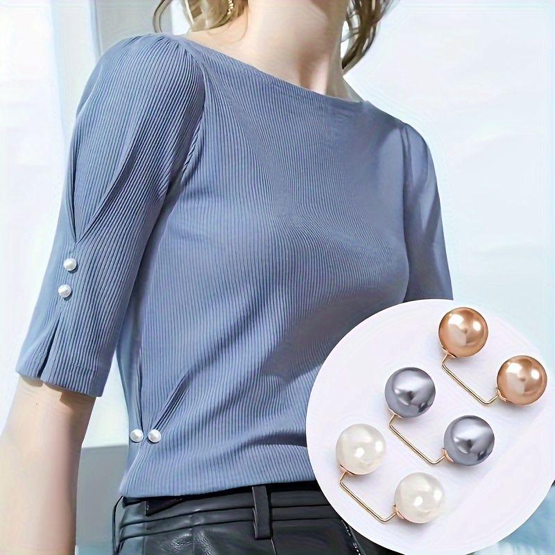 8pcs Luxurious Pearl Brooch Set - Non-Slip Safety Pin, Adjustable Dress Waist Tightener, Collar Fitter, Scarf Holder, Fashion Accessories with Imitation Pearl Buttons - Champagne, Grey, White Colors A