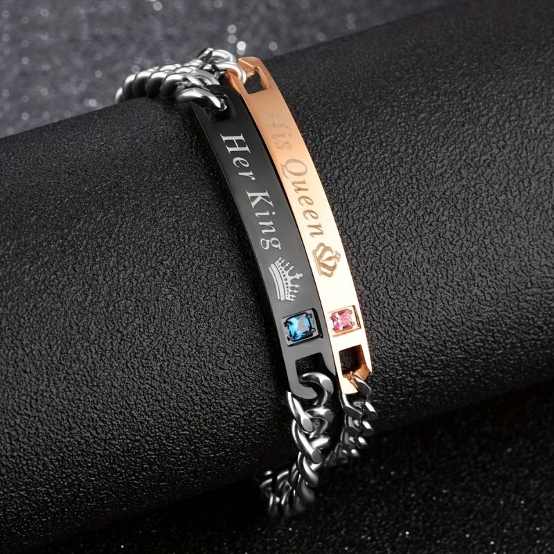 2Pcs/Set Couple Bracelets - Durable Stainless Steel Construction, Perfectly Matching Unisex Design for Women and Men, Romantic Gift Idea with His Queen Her King Engraving to Symbolize Eternal Love