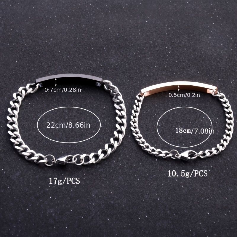 2Pcs/Set Couple Bracelets - Durable Stainless Steel Construction, Perfectly Matching Unisex Design for Women and Men, Romantic Gift Idea with His Queen Her King Engraving to Symbolize Eternal Love