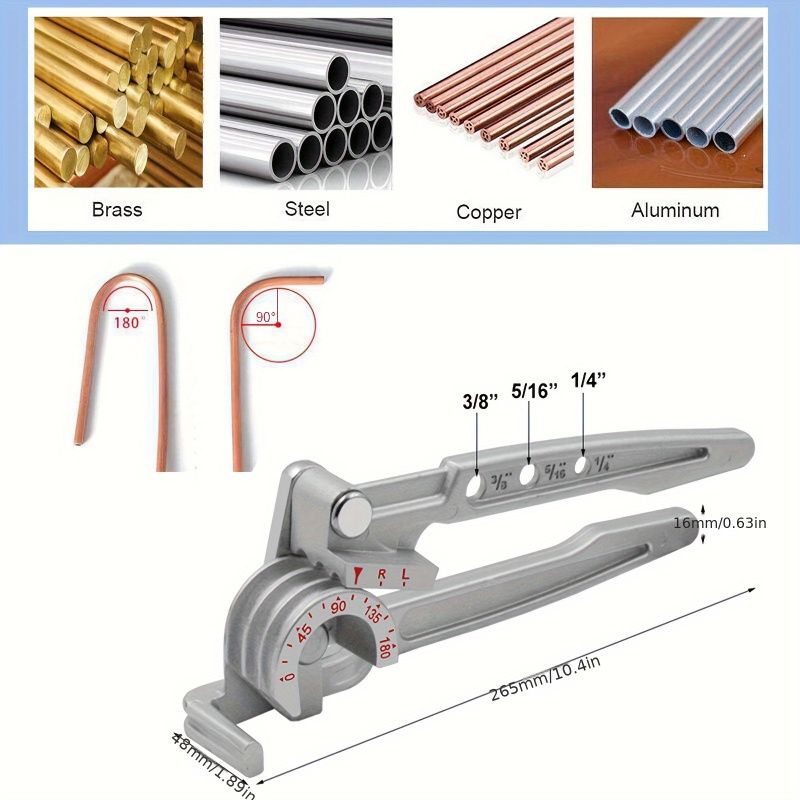 3/8, 1/4, 5/16 Ratchet Tube Bender - 180° Copper, Brass, Aluminum and Thin Steel Pipe Bender - Durable Aluminum Construction for Easy Tube Bending