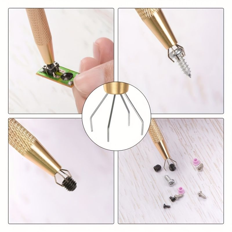 4-Prong Precision BGA ChipPicker Tweezers - Stainless Steel 4-Claw Tool for Secure Small Parts, Nails & Beauty Retrieval - Effortless Cotton Ball Picker (1Pack, Bronze)
