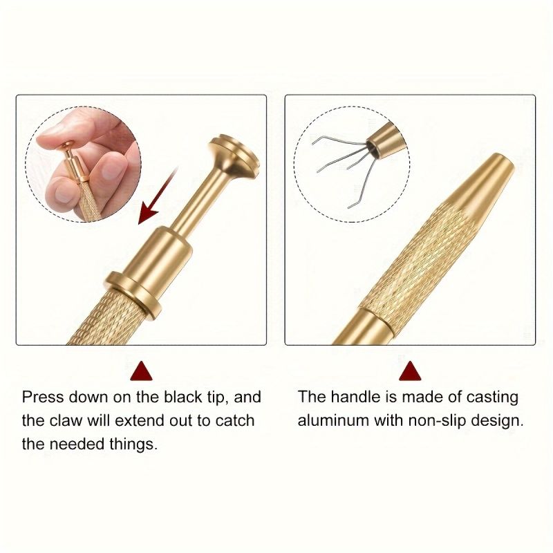 4-Prong Precision BGA ChipPicker Tweezers - Stainless Steel 4-Claw Tool for Secure Small Parts, Nails & Beauty Retrieval - Effortless Cotton Ball Picker (1Pack, Bronze)