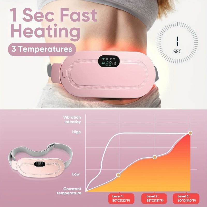 1pc Ultimate Heating Waist Belt - Instant Menstrual Cramps Relief, Portable Cordless Stomach Warmer with 3 Heat & 4 Massage Settings - Dual Area Comfort for Back & Belly, Designed for Womens Wellbeing