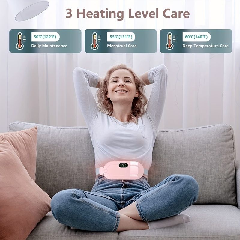 1pc Ultimate Heating Waist Belt - Instant Menstrual Cramps Relief, Portable Cordless Stomach Warmer with 3 Heat & 4 Massage Settings - Dual Area Comfort for Back & Belly, Designed for Womens Wellbeing