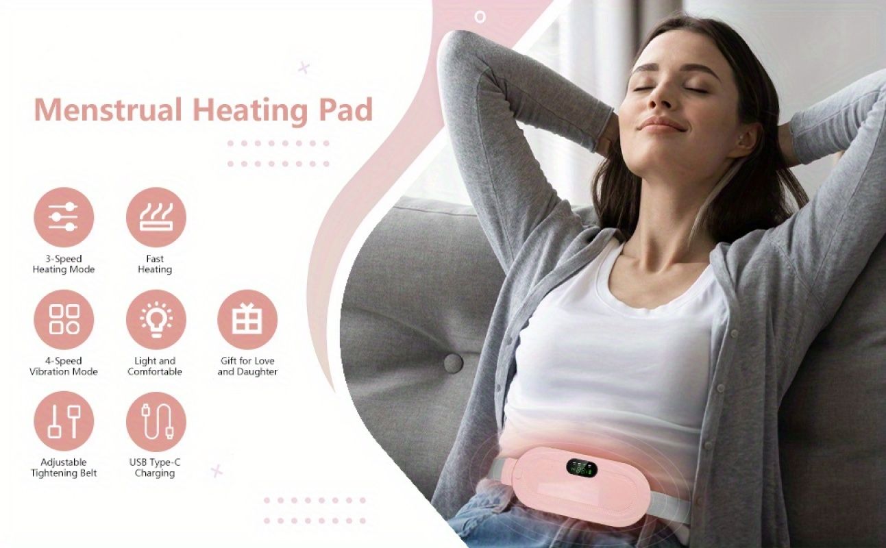 1pc Ultimate Heating Waist Belt - Instant Menstrual Cramps Relief, Portable Cordless Stomach Warmer with 3 Heat & 4 Massage Settings - Dual Area Comfort for Back & Belly, Designed for Womens Wellbeing