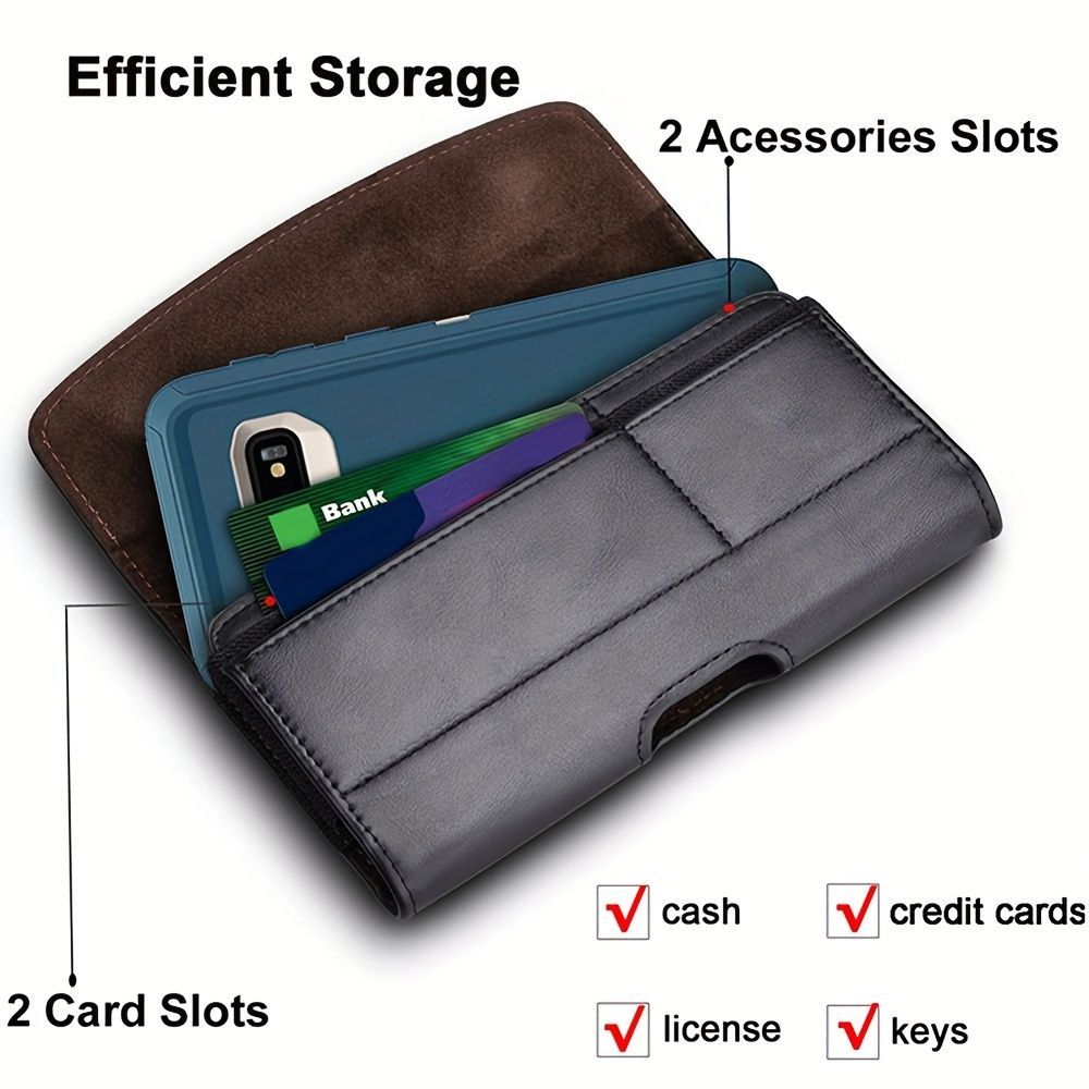 Universal Phone Holster Case for Samsung Galaxy and iPhone - Foldable, Magnetic Closure, Lightweight, Minimalist Design - PU Leather, Unlined, Daily Commute Accessory, Card Holder, Belt Clip Loops, Bl