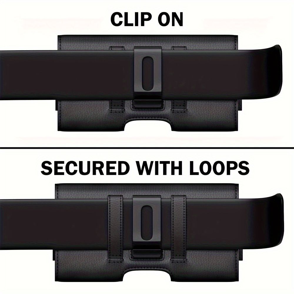 Universal Phone Holster Case for Samsung Galaxy and iPhone - Foldable, Magnetic Closure, Lightweight, Minimalist Design - PU Leather, Unlined, Daily Commute Accessory, Card Holder, Belt Clip Loops, Bl