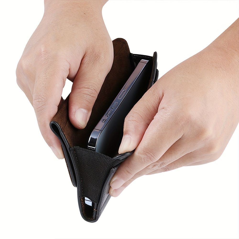 Universal Phone Holster Case for Samsung Galaxy and iPhone - Foldable, Magnetic Closure, Lightweight, Minimalist Design - PU Leather, Unlined, Daily Commute Accessory, Card Holder, Belt Clip Loops, Bl