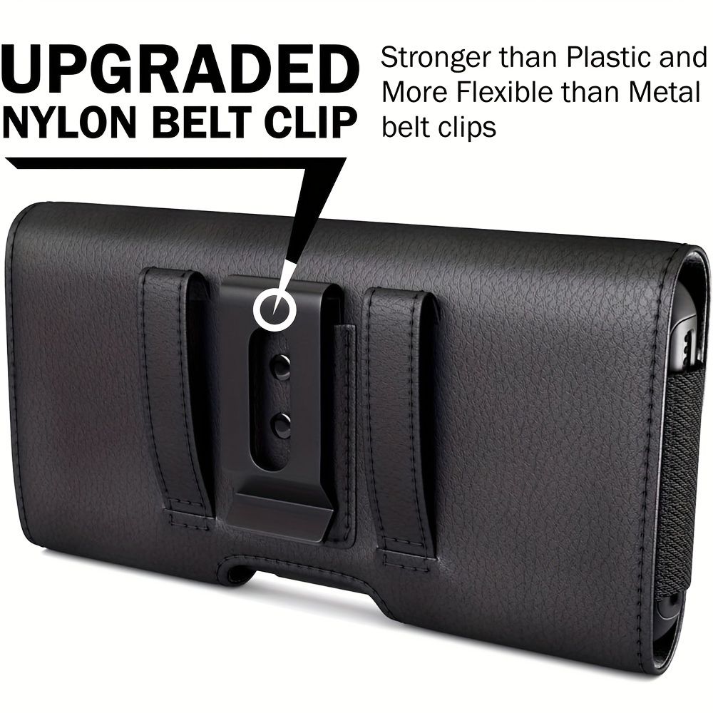 Universal Phone Holster Case for Samsung Galaxy and iPhone - Foldable, Magnetic Closure, Lightweight, Minimalist Design - PU Leather, Unlined, Daily Commute Accessory, Card Holder, Belt Clip Loops, Bl