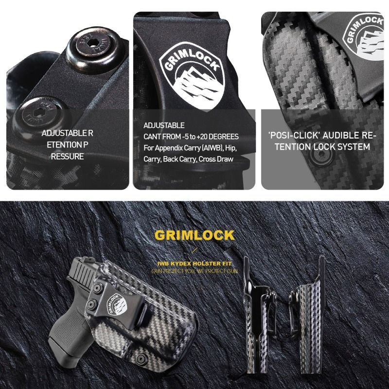 ONLY Case GRIMLOCK IWB KYDEX Holster Fit: GLOCK43 43X handgun- Inside Waistband - Adjustable Cant - Cover Mag-Button - No Wear