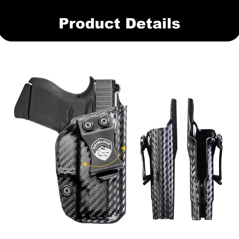 ONLY Case GRIMLOCK IWB KYDEX Holster Fit: GLOCK43 43X handgun- Inside Waistband - Adjustable Cant - Cover Mag-Button - No Wear