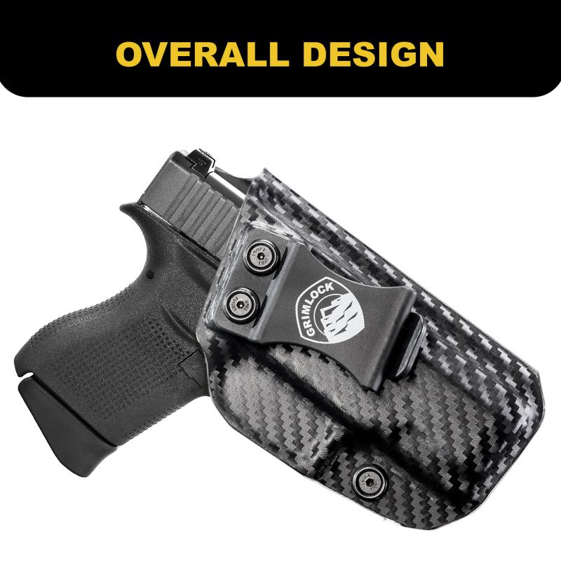 ONLY Case GRIMLOCK IWB KYDEX Holster Fit: GLOCK43 43X handgun- Inside Waistband - Adjustable Cant - Cover Mag-Button - No Wear