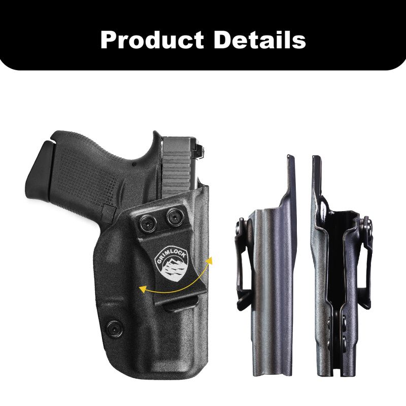 ONLY Case GRIMLOCK IWB KYDEX Holster Fit: GLOCK43 43X handgun- Inside Waistband - Adjustable Cant - Cover Mag-Button - No Wear