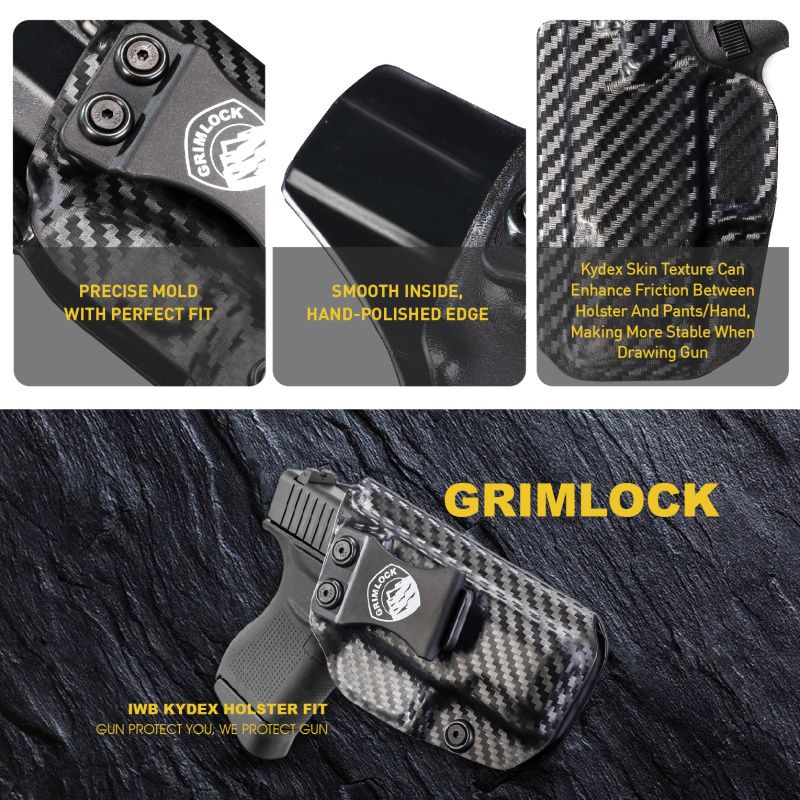 ONLY Case GRIMLOCK IWB KYDEX Holster Fit: GLOCK43 43X handgun- Inside Waistband - Adjustable Cant - Cover Mag-Button - No Wear