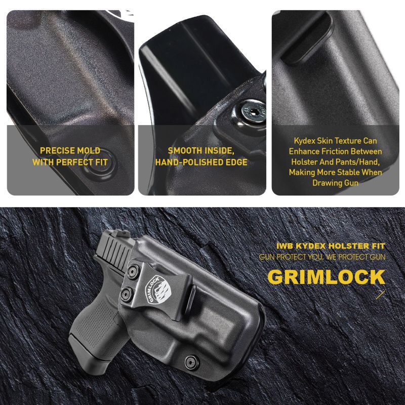 ONLY Case GRIMLOCK IWB KYDEX Holster Fit: GLOCK43 43X handgun- Inside Waistband - Adjustable Cant - Cover Mag-Button - No Wear