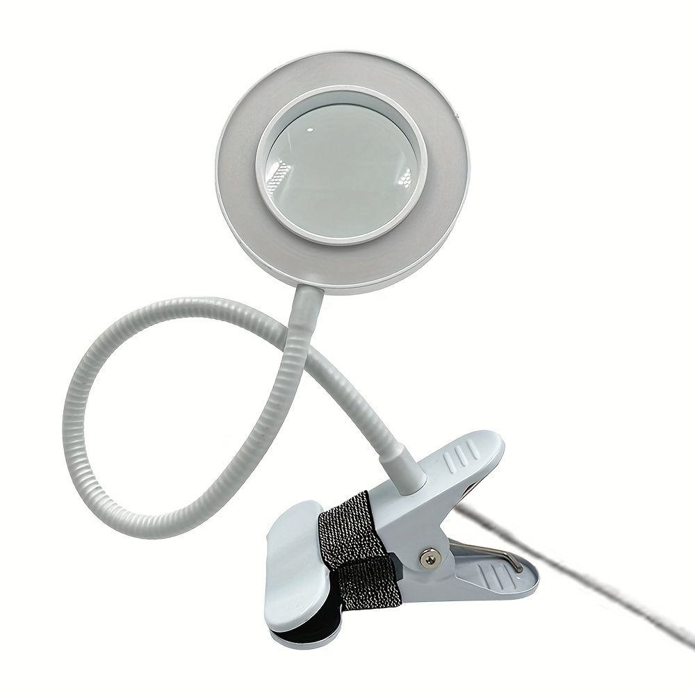 1pc 5X Magnifying LED Desk Lamp Plus - Adjustable Gooseneck Arm, 3 Color Modes, 10 Brightness Levels, Modern Metal Design, USB Powered, Dimmable, Push Button Control, Clamp-On, For Reading, Crafting,
