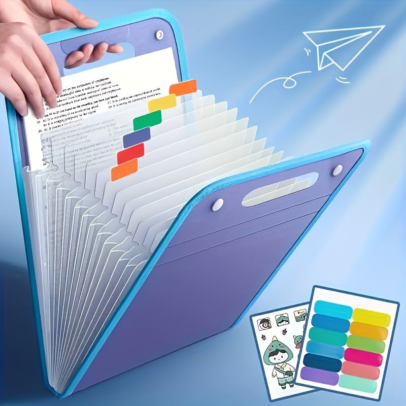 Durable Waterproof A4 File Folder - Vertical Design with 13 Pockets & Handle - Large Storage for Letter Size Documents - Perfect for Students, Business, and Travel