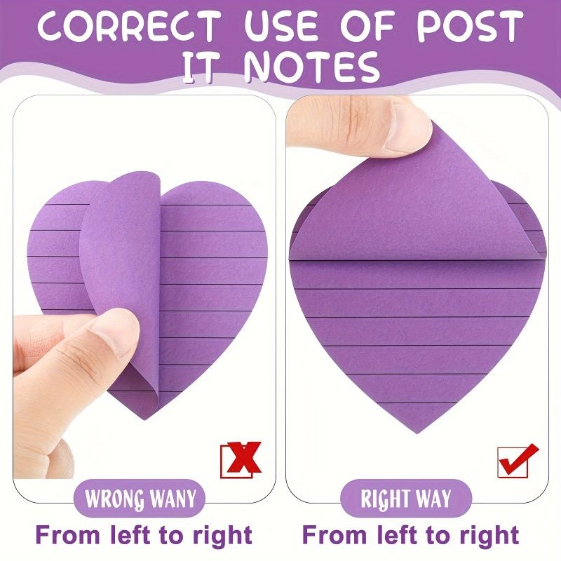 8pcs Heart-Shaped Lined Sticky Notes - Vibrant Colorful Reminders for Valentines Day, Office, School - Self-Adhesive Memo Pads with Strong Sticking Power