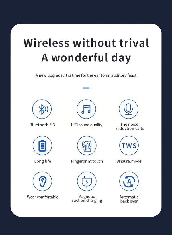 Wireless Earphone Bluetooth 5.3 HiFi sound noise reduction long battery life fingerprint touch binaural mode comfortable wearing magnetic charging automatic reconnection Bluetooth Headset Earbuds BQ10