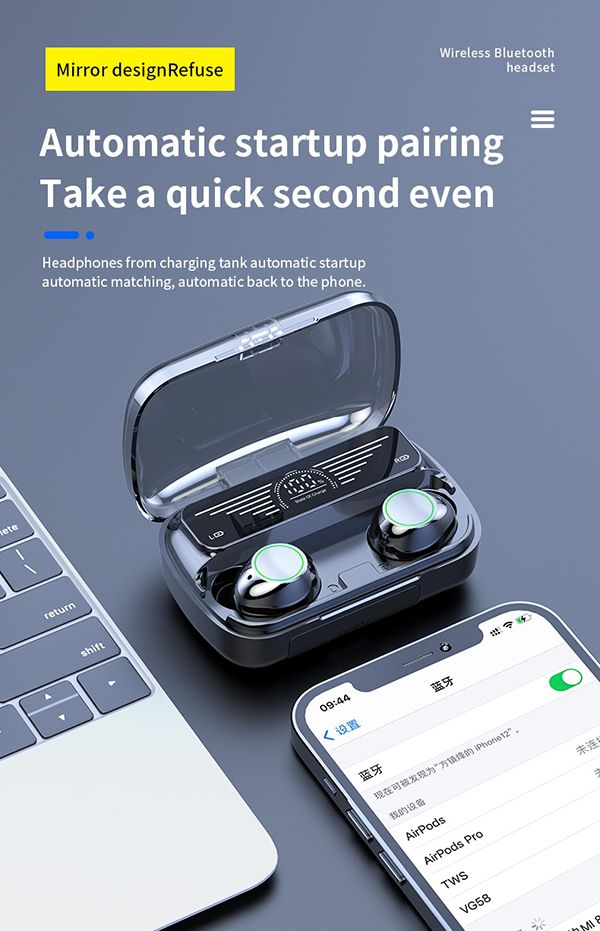 Wireless Earphone Bluetooth 5.3 HiFi sound noise reduction long battery life fingerprint touch binaural mode comfortable wearing magnetic charging automatic reconnection Bluetooth Headset Earbuds BQ10
