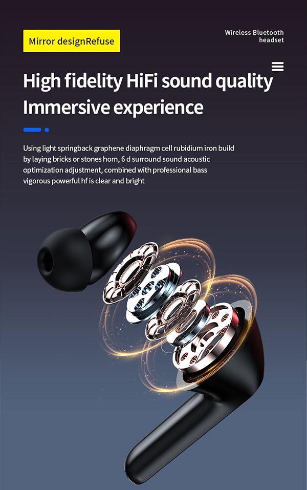 Wireless Earphone Bluetooth 5.3 HiFi sound noise reduction long battery life fingerprint touch binaural mode comfortable wearing magnetic charging automatic reconnection Bluetooth Headset Earbuds BQ10