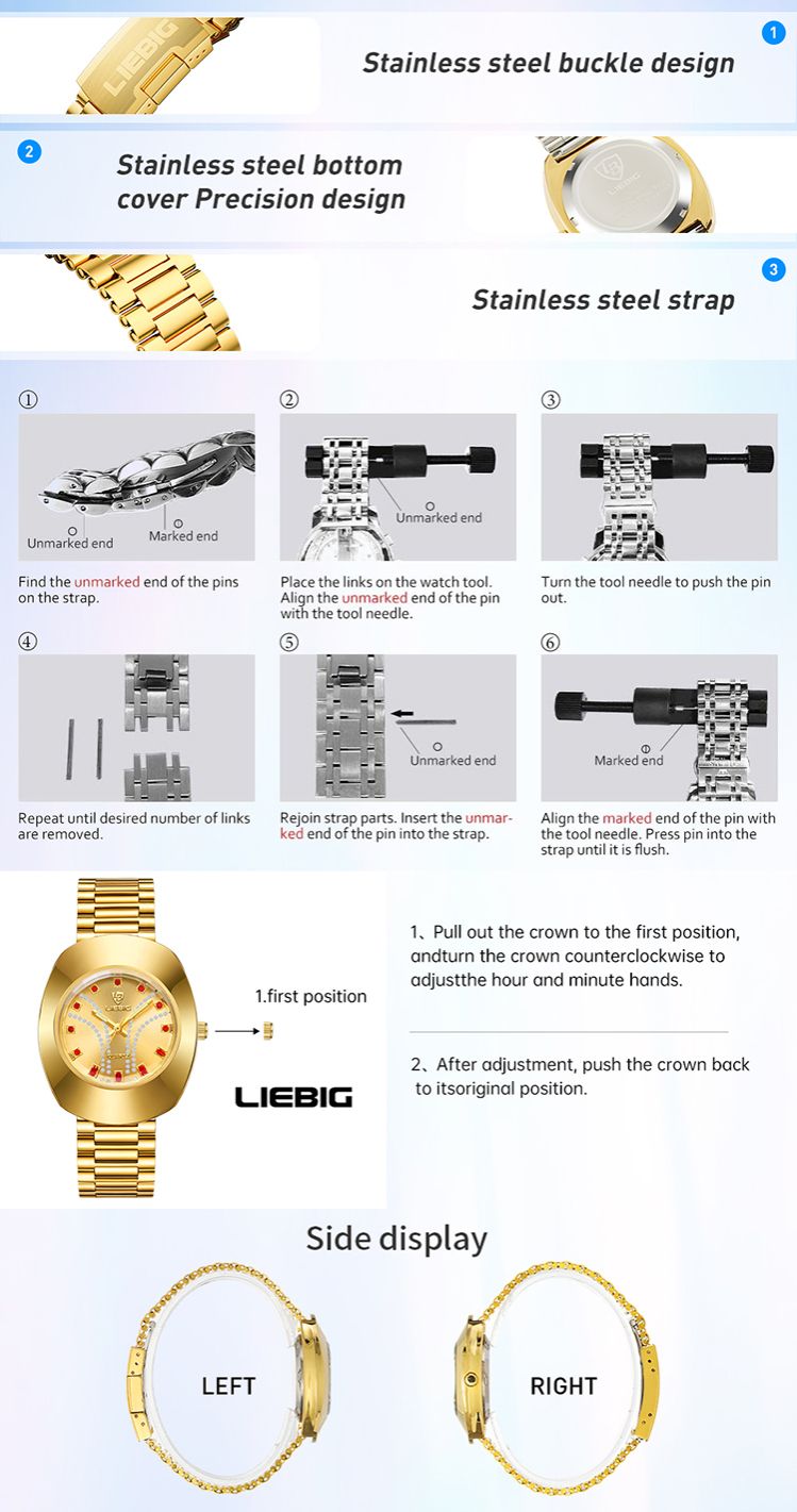 LIEBIG Fashion Couple Watch Quartz Watch Waterproof Stainless Steel Original Watches luxury Men Watch Women Wrist Watch Gold Watch Silver Watch Analog Watch liebig watch for Women Valentine's Day gift