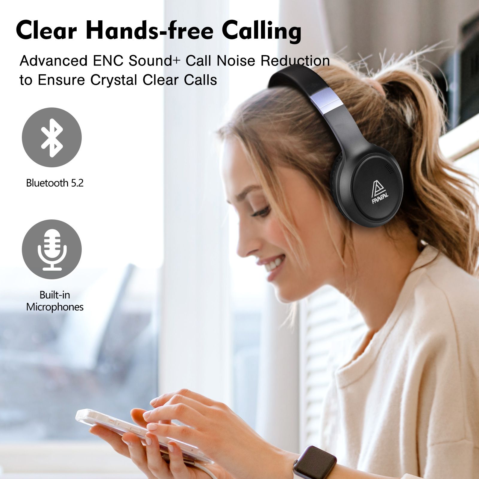 FAAEAL Head-mounted Noise Canceling Headphones 40mm Oversized Unit Game Monitoring Headphones ANC Active Noise Reduction Bluetooth Headphone Bluetooth Headset Fast Charging Bluetooth Earphone With Mic