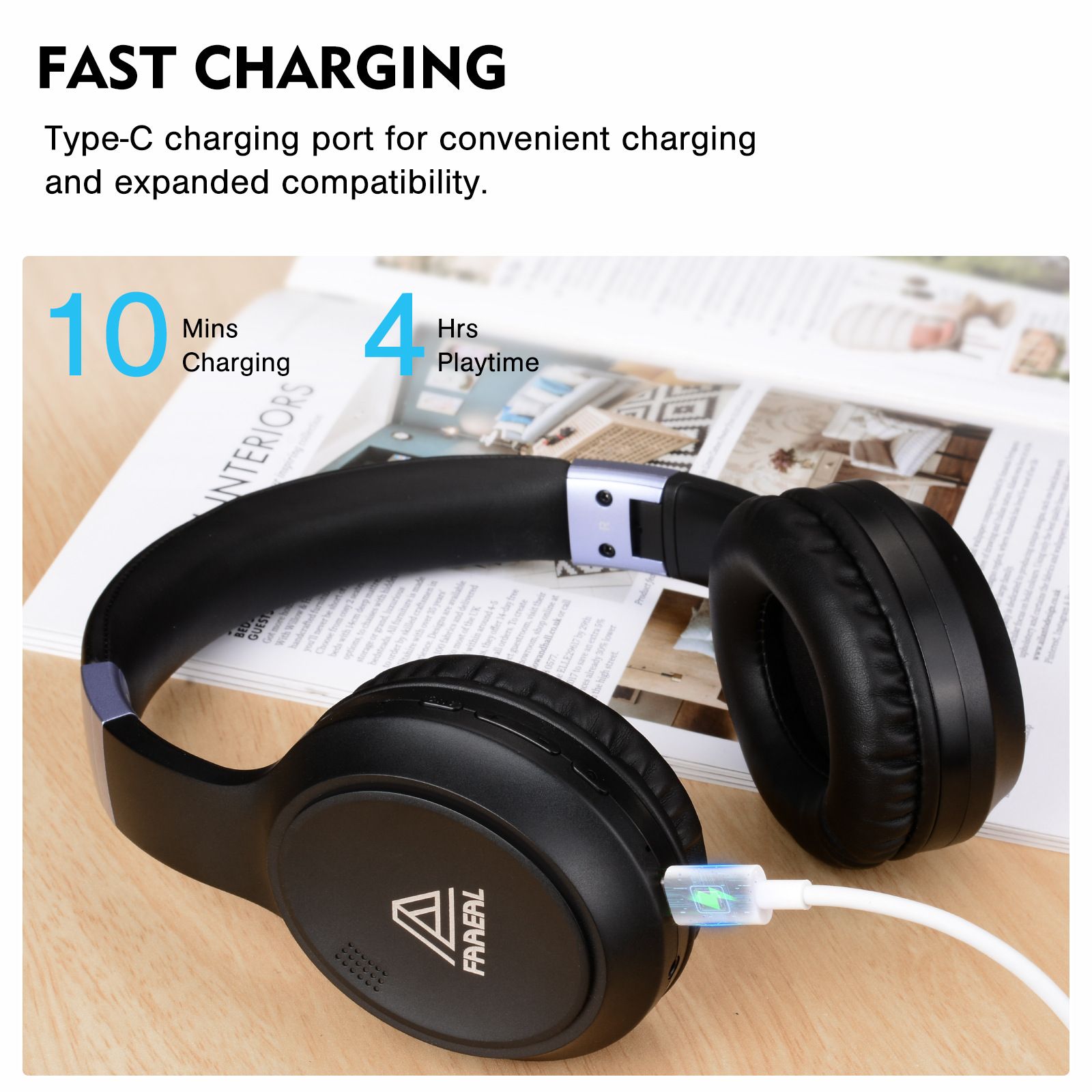 FAAEAL Head-mounted Noise Canceling Headphones 40mm Oversized Unit Game Monitoring Headphones ANC Active Noise Reduction Bluetooth Headphone Bluetooth Headset Fast Charging Bluetooth Earphone With Mic
