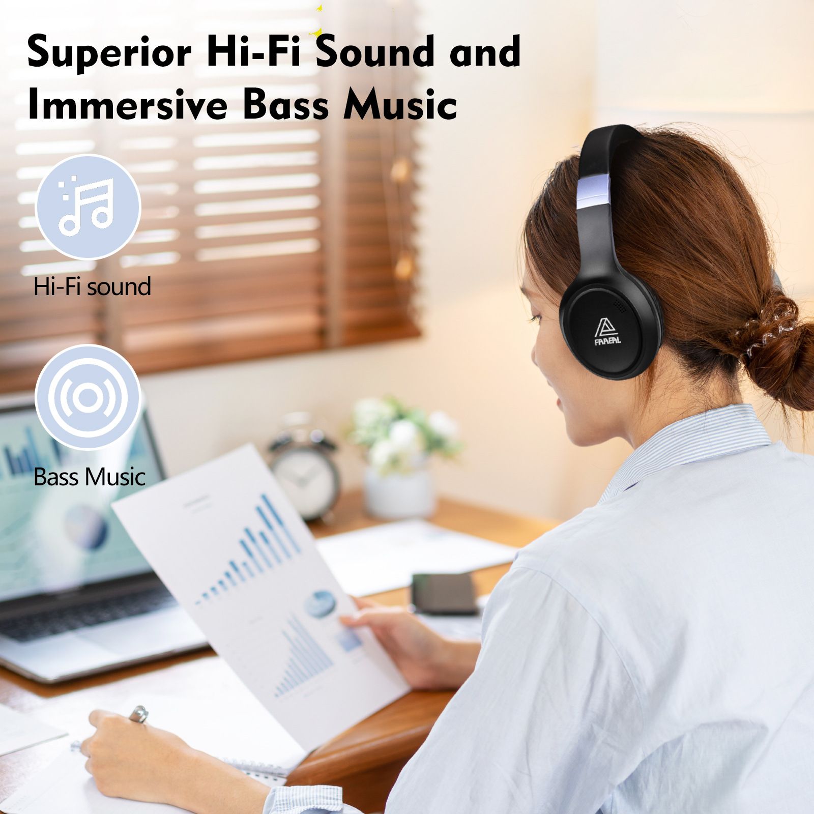 FAAEAL Head-mounted Noise Canceling Headphones 40mm Oversized Unit Game Monitoring Headphones ANC Active Noise Reduction Bluetooth Headphone Bluetooth Headset Fast Charging Bluetooth Earphone With Mic