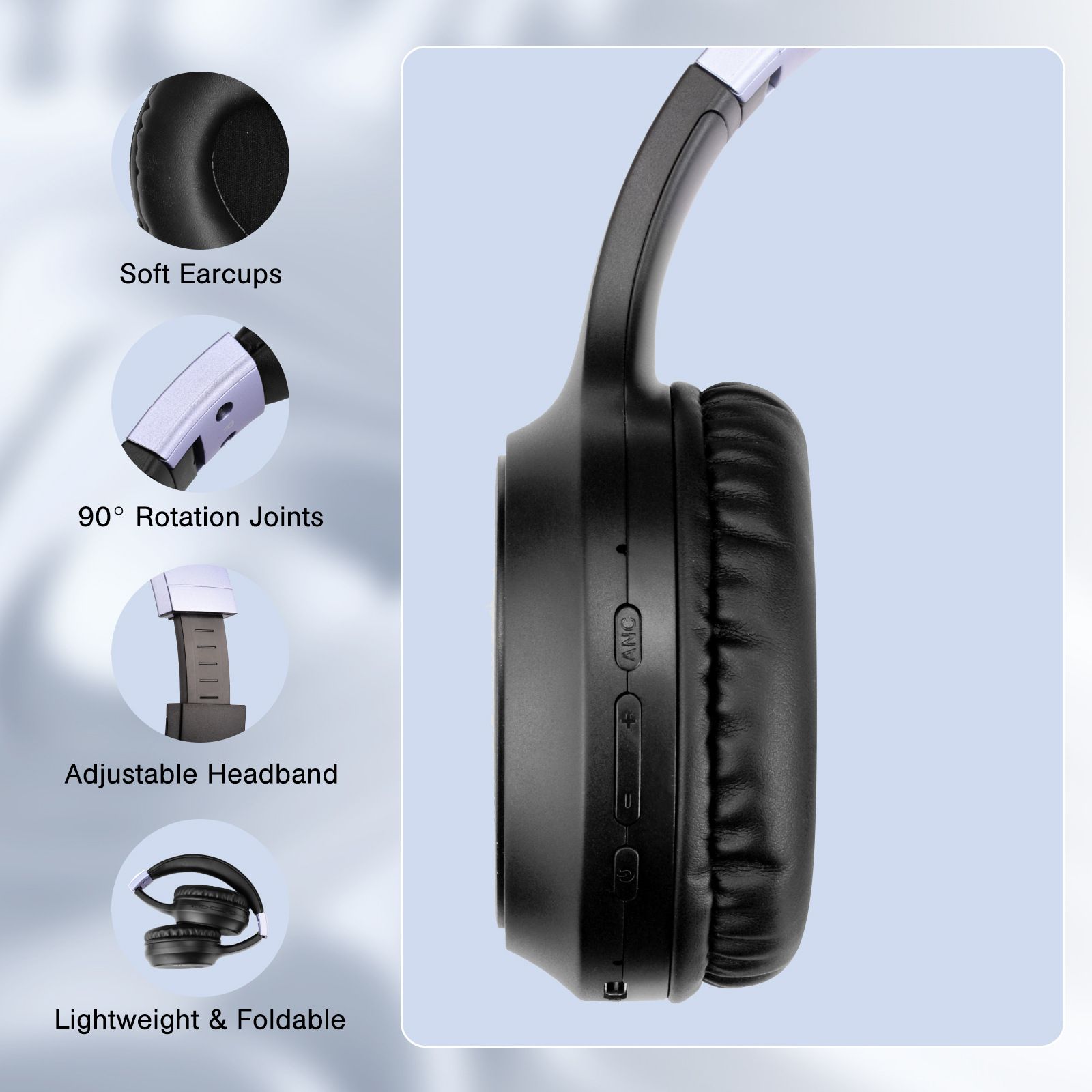 FAAEAL Head-mounted Noise Canceling Headphones 40mm Oversized Unit Game Monitoring Headphones ANC Active Noise Reduction Bluetooth Headphone Bluetooth Headset Fast Charging Bluetooth Earphone With Mic