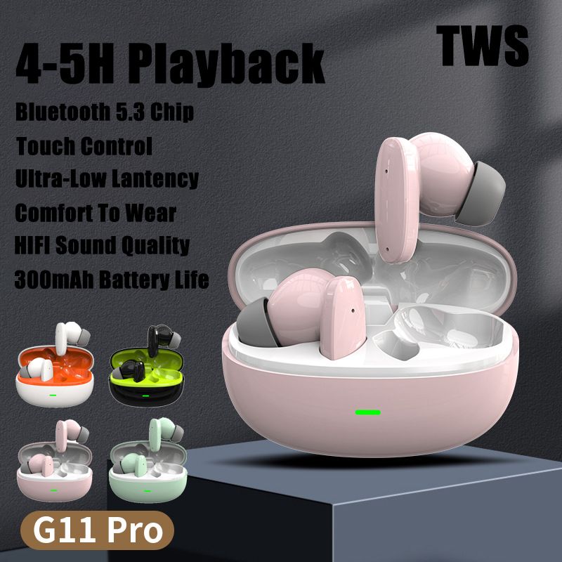 G11 Pro TWS wireless Bluetooth 5.3 earphones with Microphone noise reduction HIFI Sound Quality IPX4 Waterproof Bluetooth Headset Cute Earphones Earpods Wireless Earbuds for samsung oppo huawei Xiaomi