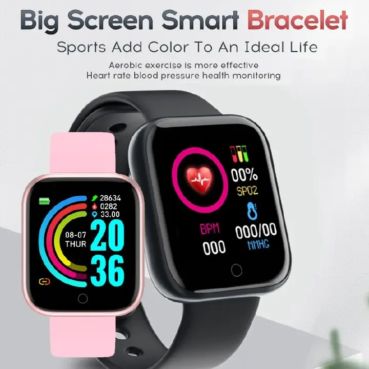 Health Monitor Bluetooth Smart Watch Y68 Men Women Sports Watches Smart Bracelet Fitness Tracker Steps Calories Bluetooth Wristwatch D20 Macaron Waterproof Smart watch For Kids Boys Girls Smartwatch