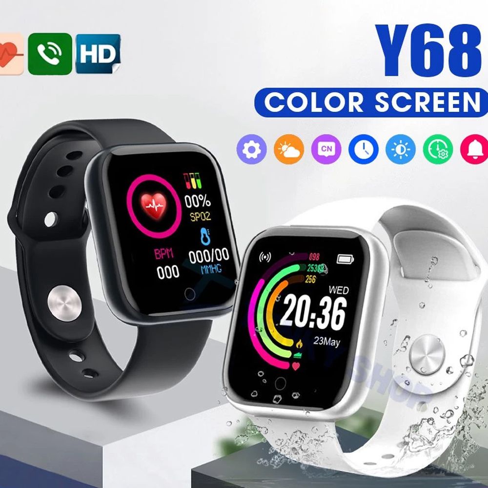 Health Monitor Bluetooth Smart Watch Y68 Men Women Sports Watches Smart Bracelet Fitness Tracker Steps Calories Bluetooth Wristwatch D20 Macaron Waterproof Smart watch For Kids Boys Girls Smartwatch
