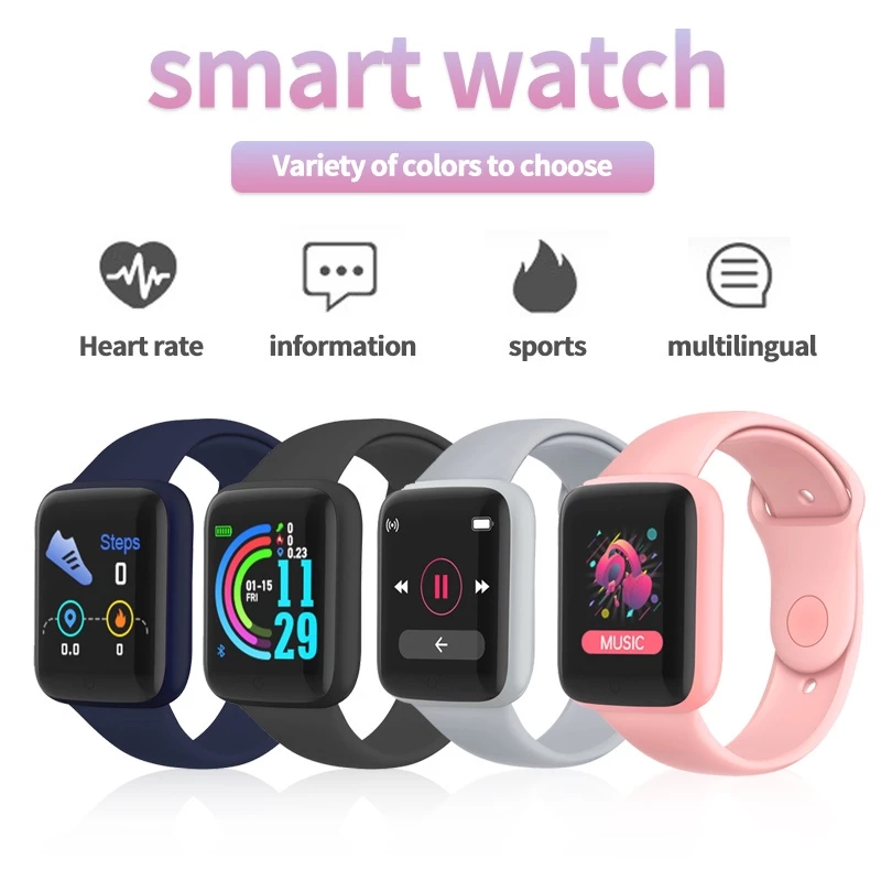 Health Monitor Bluetooth Smart Watch Y68 Men Women Sports Watches Smart Bracelet Fitness Tracker Steps Calories Bluetooth Wristwatch D20 Macaron Waterproof Smart watch For Kids Boys Girls Smartwatch