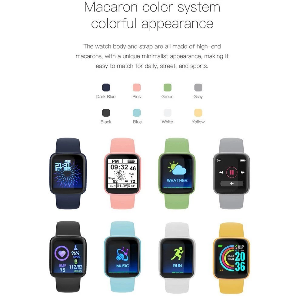 Health Monitor Bluetooth Smart Watch Y68 Men Women Sports Watches Smart Bracelet Fitness Tracker Steps Calories Bluetooth Wristwatch D20 Macaron Waterproof Smart watch For Kids Boys Girls Smartwatch