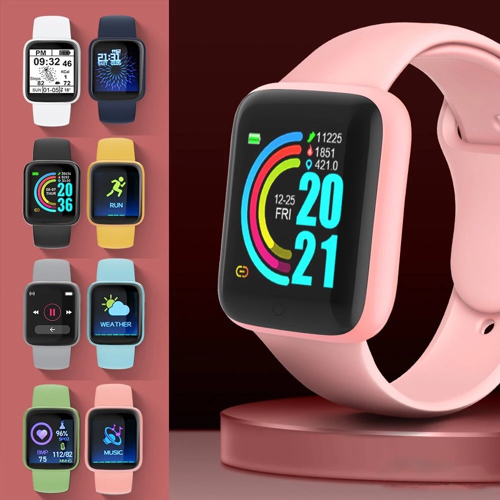 Health Monitor Bluetooth Smart Watch Y68 Men Women Sports Watches Smart Bracelet Fitness Tracker Steps Calories Bluetooth Wristwatch D20 Macaron Waterproof Smart watch For Kids Boys Girls Smartwatch