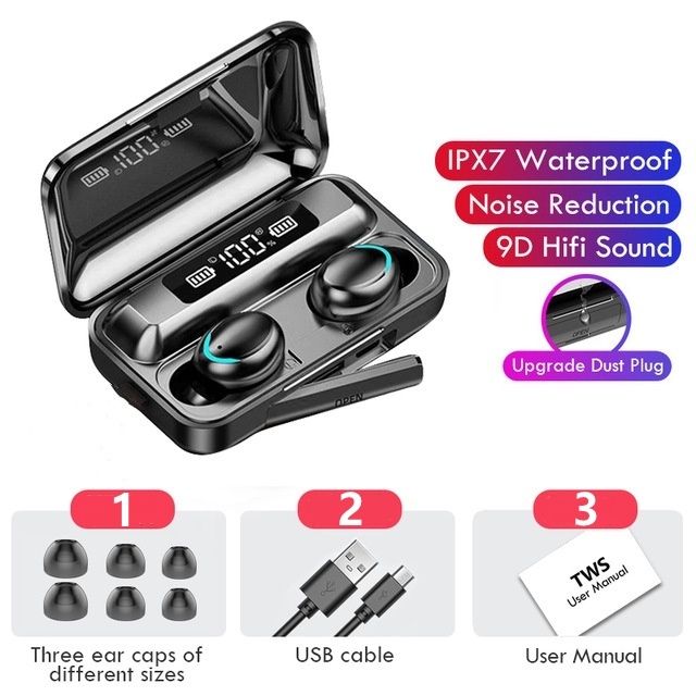 F9-5 TWS Bluetooth Earphone with Mic Wireless Hifi Stereo Noise Cancelling Sport Waterproof in-Ear earbuds Wireless Earphones Headphone Bluetooth Headset Earpods For Andriod IOS LED Power Display