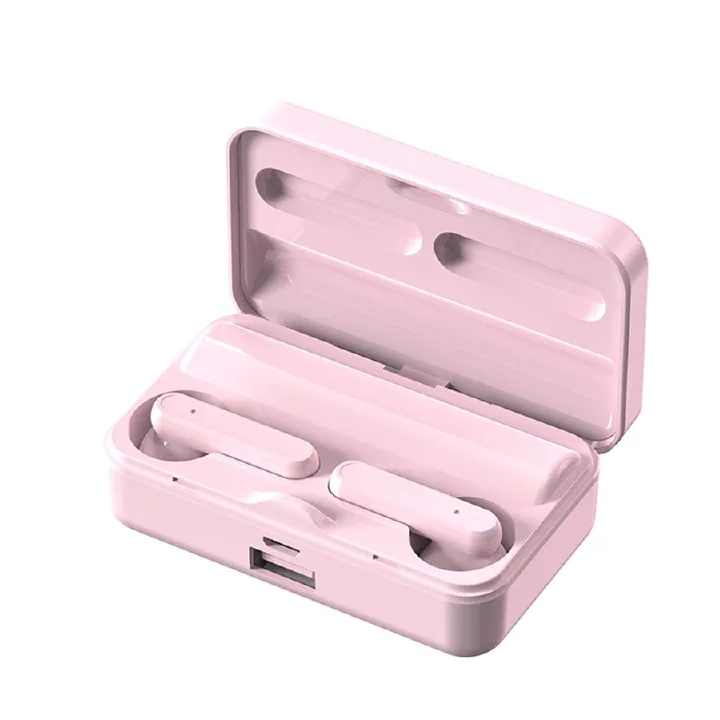 S20 Pink Earphone For Women TWS Bluetooth Earphone Wireless Earbuds Gaming Waterproof Earphone LED Display Noise Reduction Touch Control Blutooth Headset Earpods With Case Girl Birthday Gift For Her